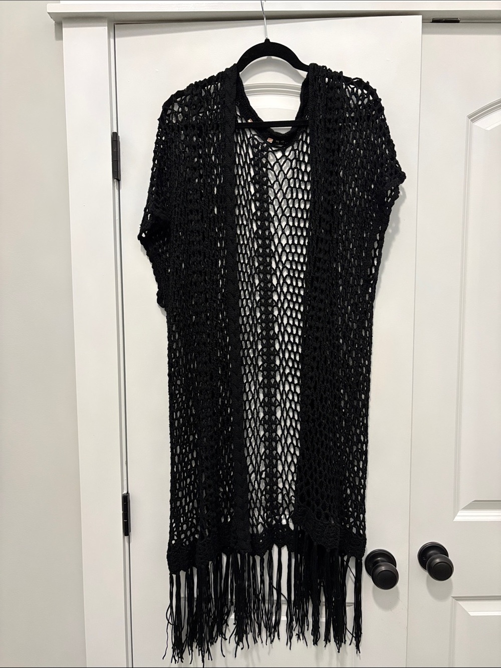 Black Crochet Fringe Duster Kimono